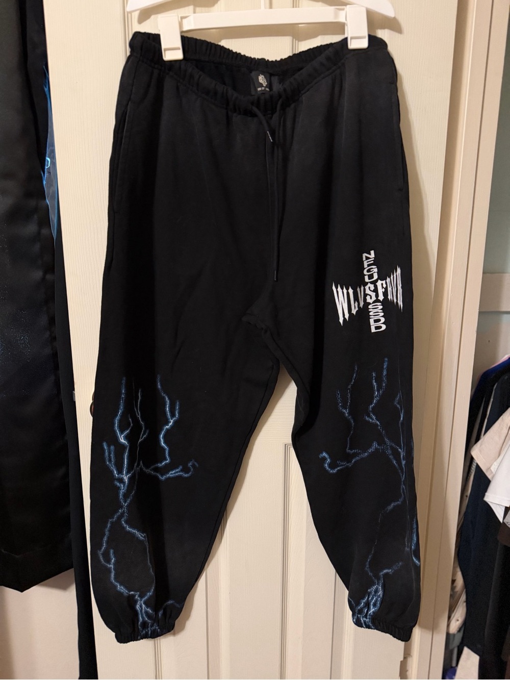 Black Men’s/Women’s Graphic Jogger Pants with Blue Lightning Print